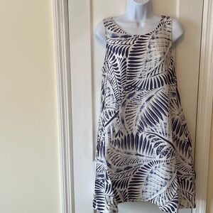 Tahari Linen Dress Sleeveless Women’s Medium Print  Blue White Pockets Casual